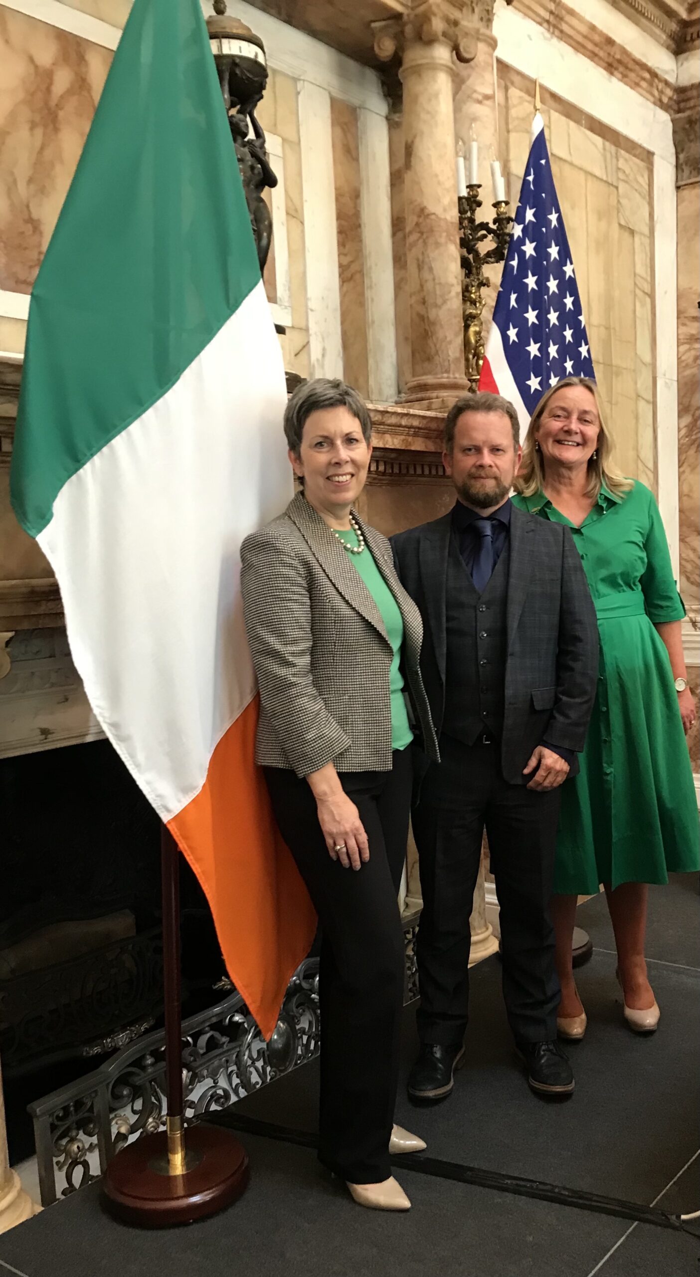 Pictured left to right: ATU President Dr Orla Flynn; Executive Director of the Fulbright Commission in Ireland Dr Dara Fitzgerald; Fulbright Campus Ambassador Dr Rita Melia at the 2022-2023 Fulbright awards ceremony in Iveagh House Dublin in June 2022.